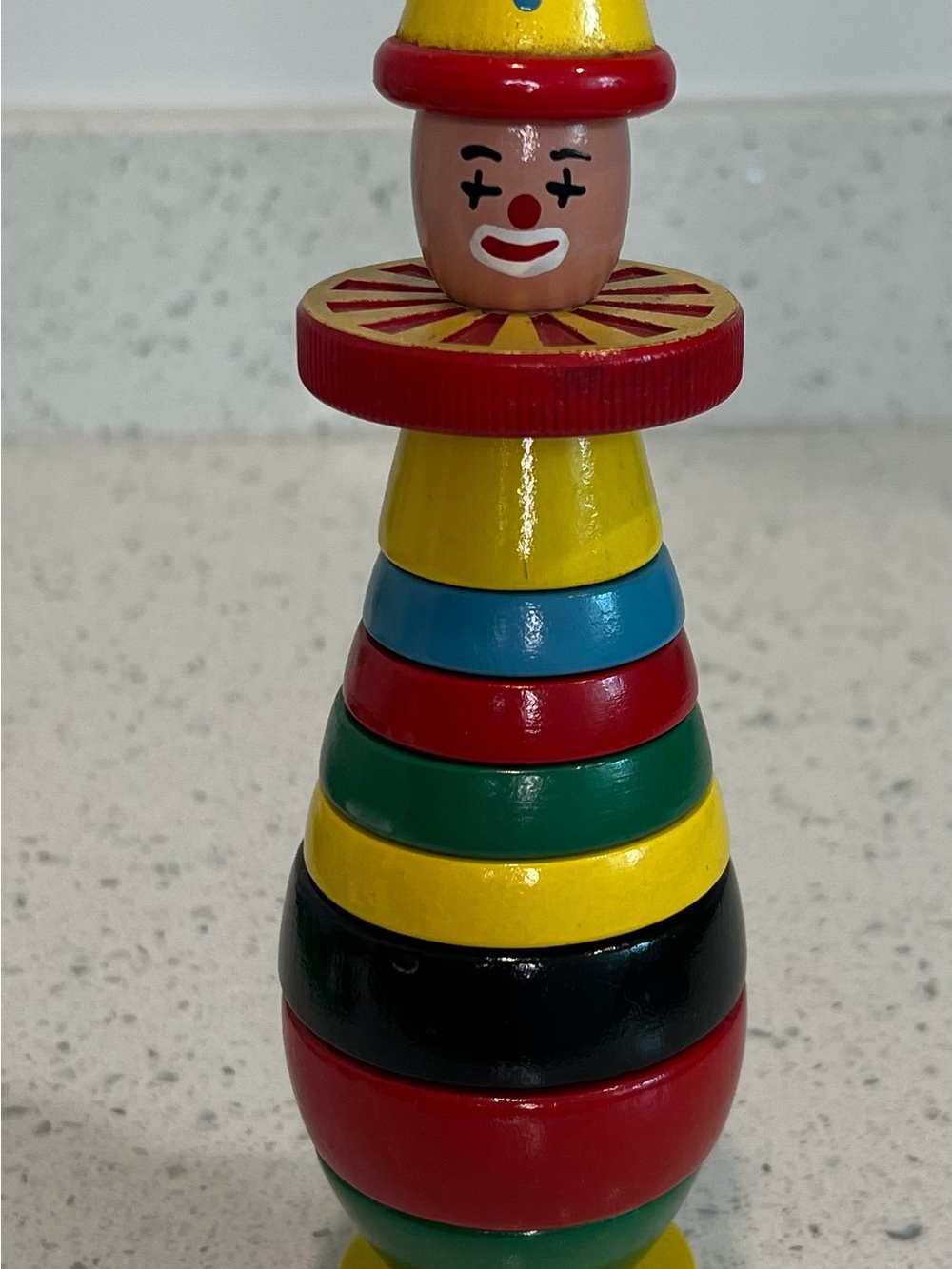 Vintage Wooden Clown Stacking Toy - Made in Sweden